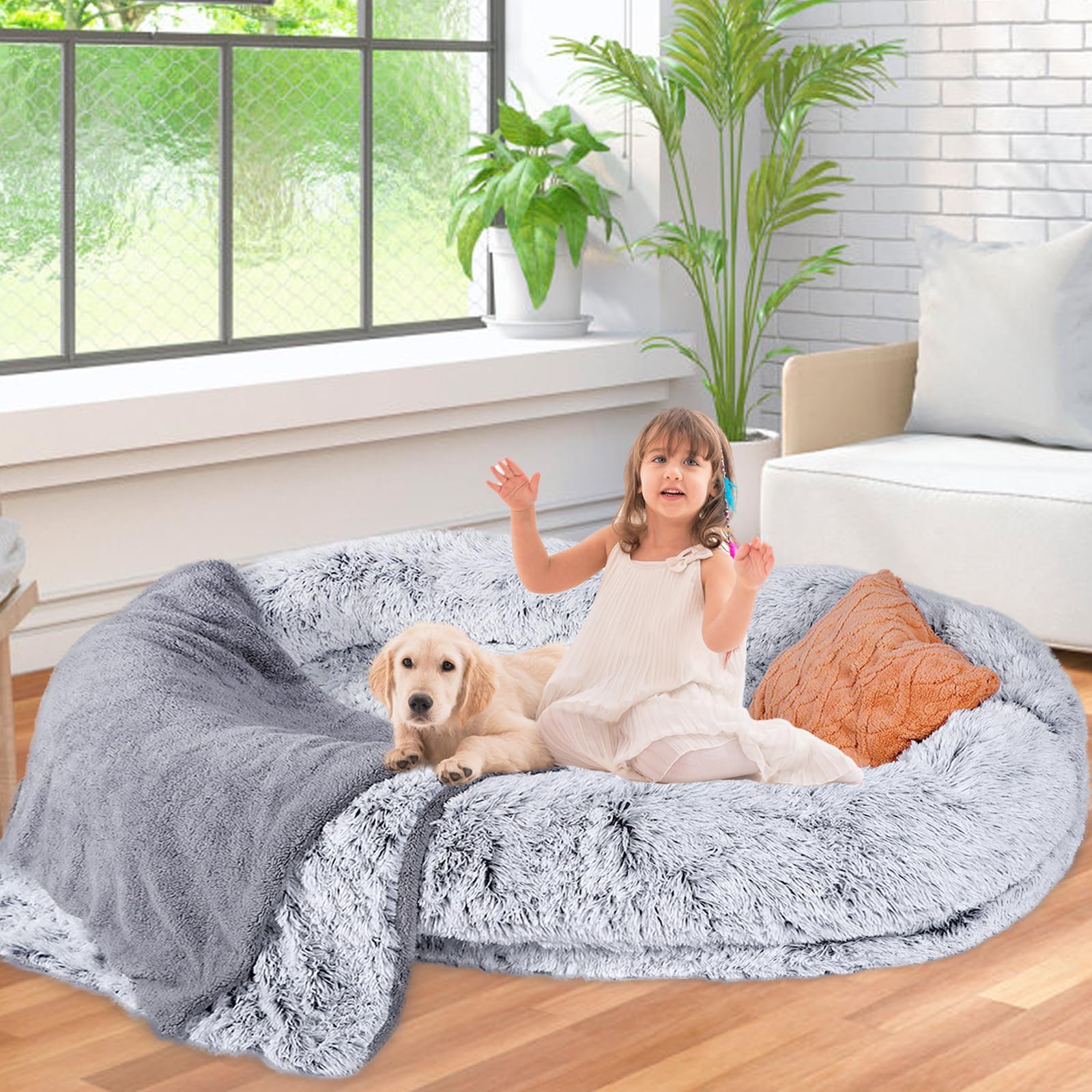 SoQte Large Human Dog Bed 72"×47"×14" Bean Bag with Blanket and Pillow Large Bean Bag Bed for Humans, Huge Furniture Bag and Large Sofa,Dog Bed for Adults,Pets,Sofa Sack Bean Bag Chair