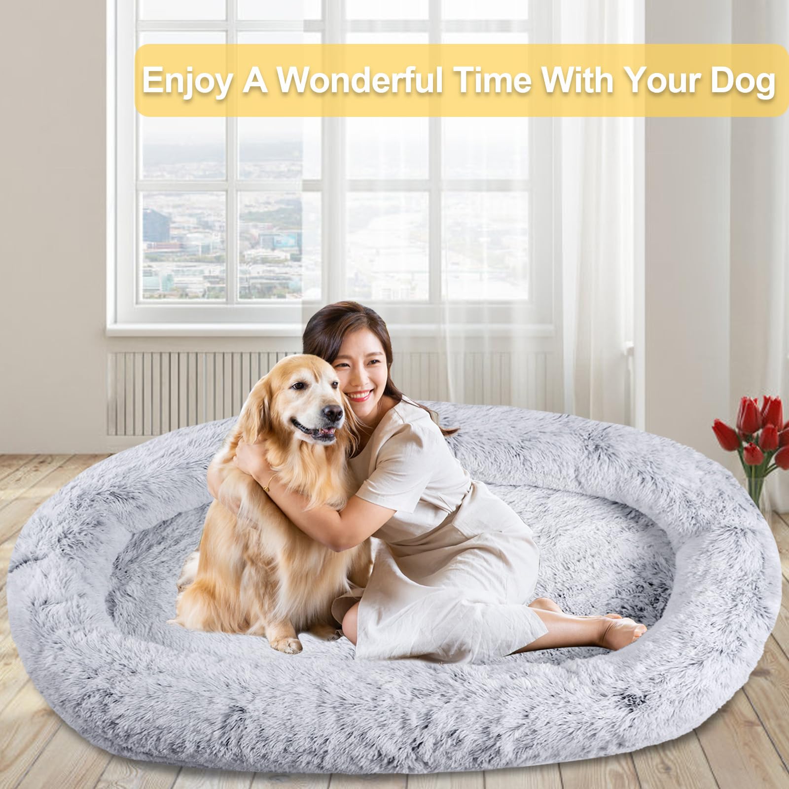 SoQte Large Human Dog Bed 72"×47"×14" Bean Bag with Blanket and Pillow Large Bean Bag Bed for Humans, Huge Furniture Bag and Large Sofa,Dog Bed for Adults,Pets,Sofa Sack Bean Bag Chair