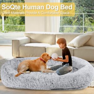 SoQte Large Human Dog Bed 72"×47"×14" Bean Bag with Blanket and Pillow Large Bean Bag Bed for Humans, Huge Furniture Bag and Large Sofa,Dog Bed for Adults,Pets,Sofa Sack Bean Bag Chair