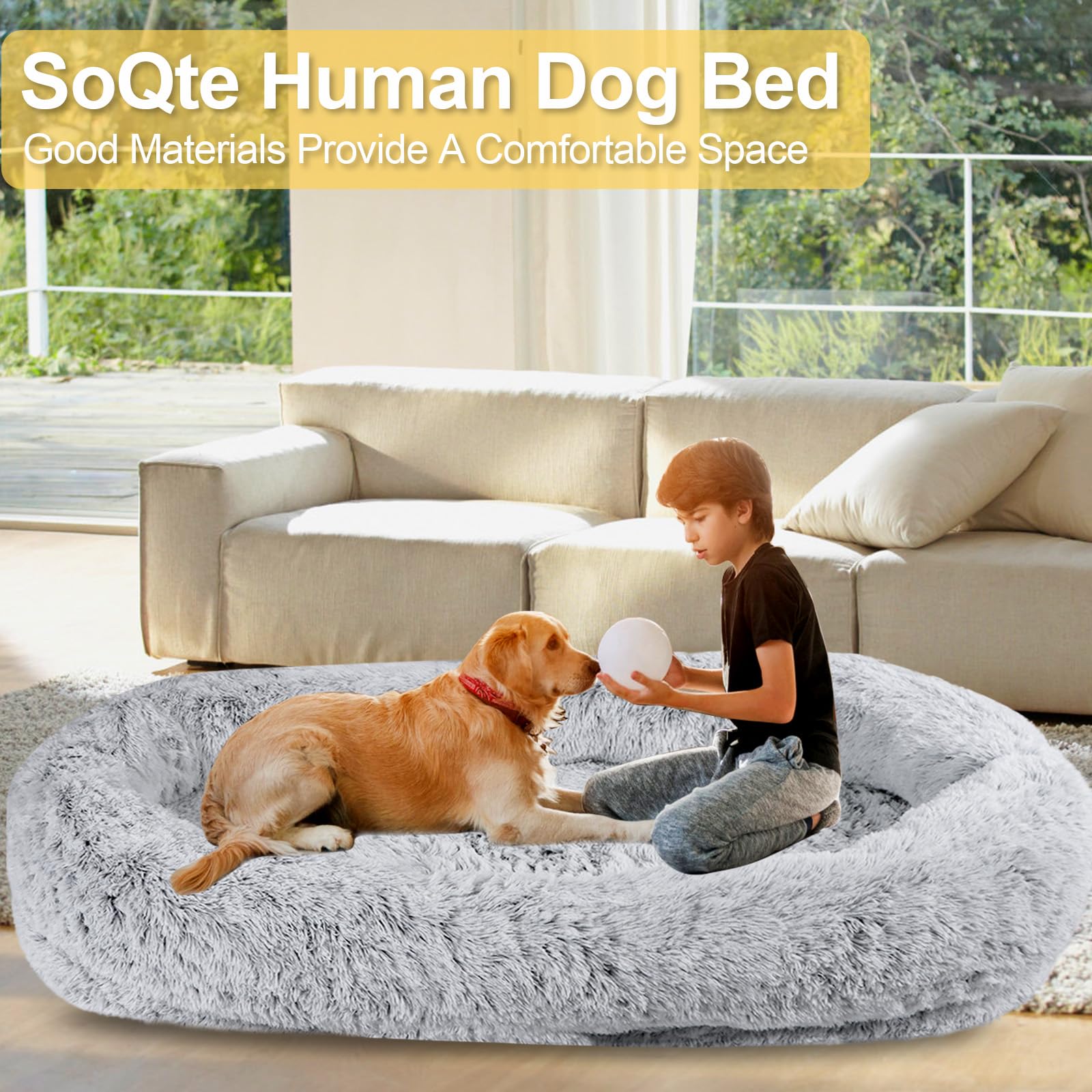 SoQte Large Human Dog Bed 72"×47"×14" Bean Bag with Blanket and Pillow Large Bean Bag Bed for Humans, Huge Furniture Bag and Large Sofa,Dog Bed for Adults,Pets,Sofa Sack Bean Bag Chair