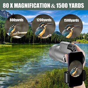 80x100 HD Monocular Telescope High Powered Monocular for Adults with Smartphone Adapter Monocular Scope for Stargazing Hiking Wildlife Watching