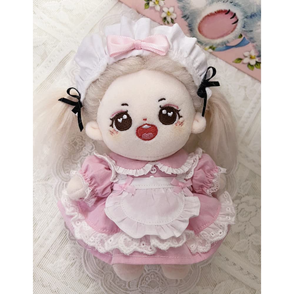 niannyyhouse 15cm Plush Doll Clothes Maid Set Headdress Dress Apron Shorts 6in Doll Dress Up (Pink)