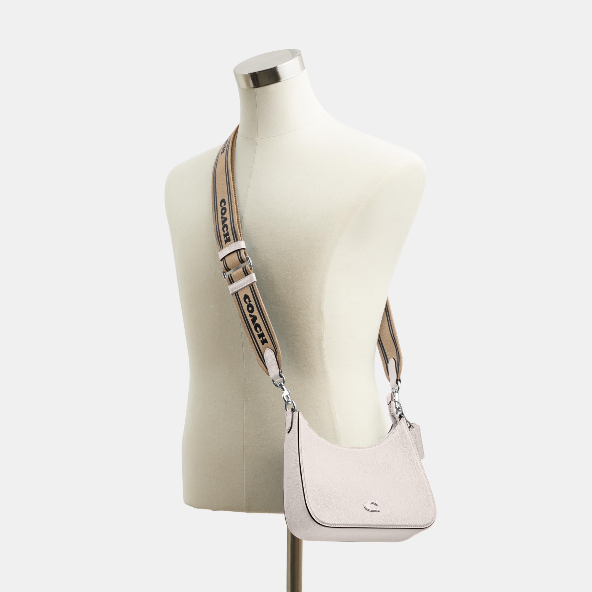 COACH Hobo Crossbody in Cross Grain Leather, Chalk, One Size