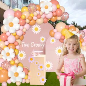 Boho Daisy Balloon Garland Arch Kit,JOGAMS 172Pcs Groovy Balloon Arch Kit with Daisy Flower Rose Gold Confetti Balloons for Boho Daisy Theme Birthday Baby Shower Wedding Groovy Party Decorations