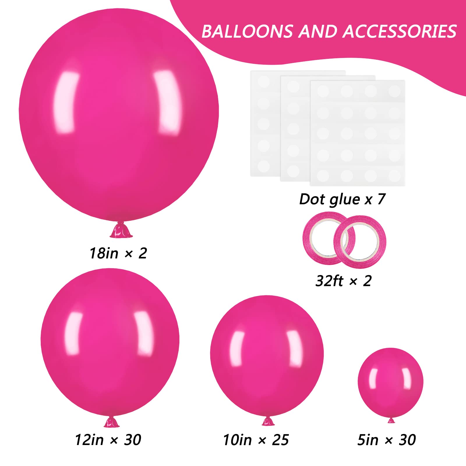 RUBFAC 87pcs Hot Pink Balloons Different Sizes 18 12 10 5 Inches Premium Magenta Pink Latex Balloons for Valentine's Day Girl Birthday Party Wedding Bridal Shower Baby Shower Garland Arch Decorations