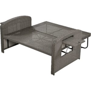 PE Wicker Rattan Double Chaise Lounge with Cushions & Pillows, 2-Person Reclining Sunbed with 3-Height Adjustable Back for Patio Balcony, Free Furniture Protection Cover (Gray + Rattan + Foam)