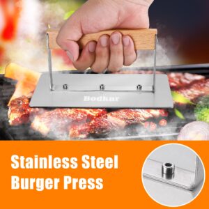 bodkar Smash Burger Press Stainless Steel Rectangular Burger Smasher with Wood Handle, Grill Press Meat Flattener Tool for Flat Top Griddle Grill Cooking