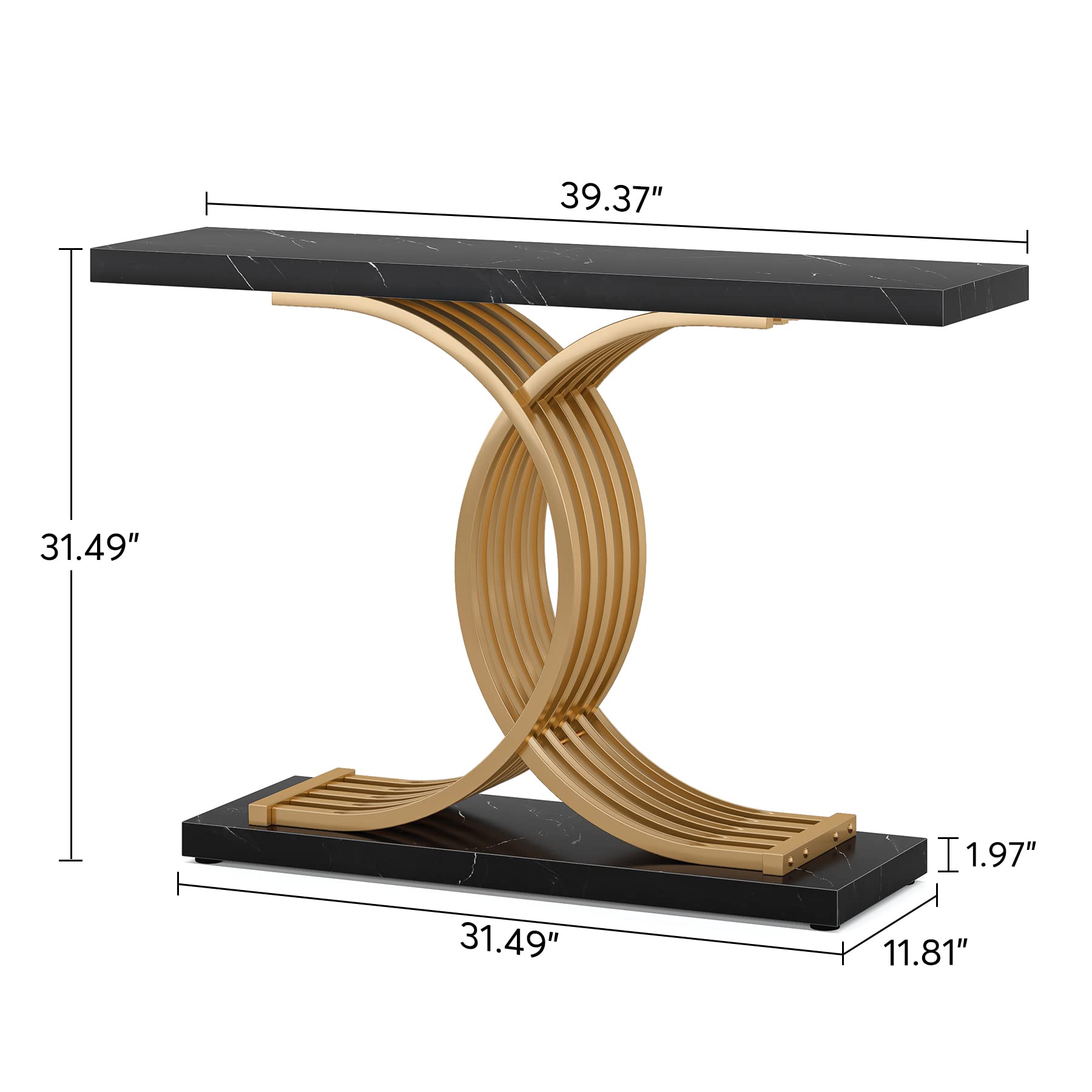 Tribesigns Gold Entryway Table, Modern 39-Inch Console Table Accent Table with Geometric Metal Legs, Faux Marble Narrow Wood Sofa Table Foyer Table for Entrance, Living Room (Gold & Black)