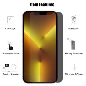 UZWZW (3+3) For iPhone 13 Pro (6.1") (3 Pack) Anti Spy Private Tempered Glass Film Privacy Screen Protector and (3 Pack) Camera Lens Protector [Not Affect Flash], 9H Hardness, Anti Scratch