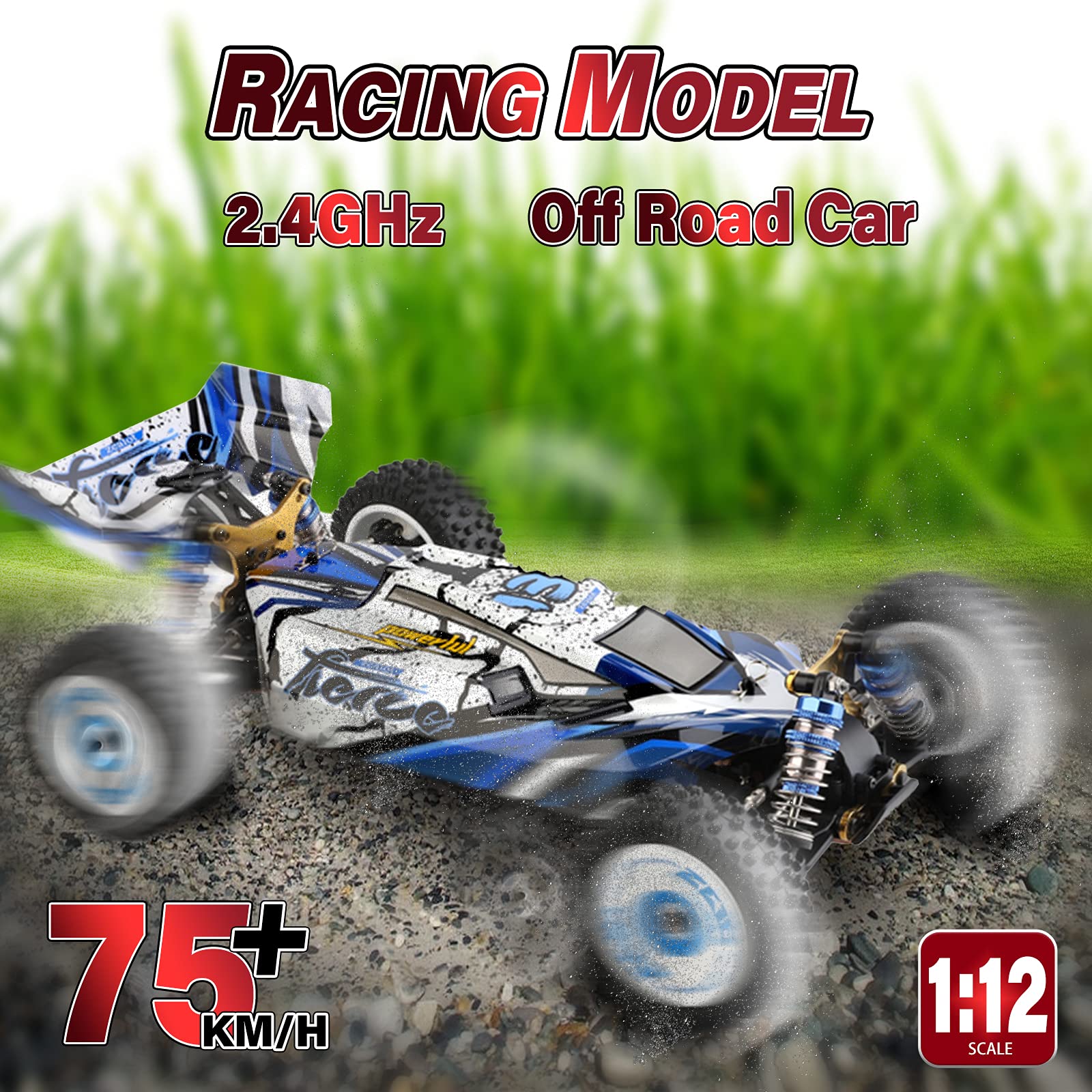 GoolRC WLtoys 124017 V2 RC Car, 1:12 Scale 2.4GHz Remote Control Car, 4WD 75km/h High Speed Racing Car, Off-Road Buggy Drift Car RTR with Brushless Motor and Metal Chassis for Adults