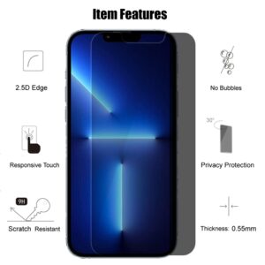 UZWZW (3+3) For iPhone 13 Pro Max (6.7") (3 Pack) Anti Spy Private Tempered Glass Film Privacy Screen Protector and (3 Pack) Camera Lens Protector [Not Affect Flash], 9H Hardness, Anti Scratch