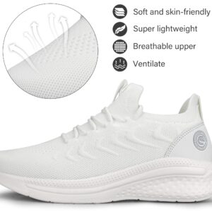 Pujcs Womens Slip On Walking Shoes Breathable Trail Running Shoes Lightweight Casual Sneakers Mesh Gym Shoes Non Slip Workout Shoes White Size 10.5