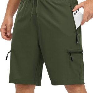 Rdruko Men's Outdoor Hiking Shorts Water Resistant Stretch Cargo Shorts for Men Camping Athletic Shorts with Pockets,Army green,L