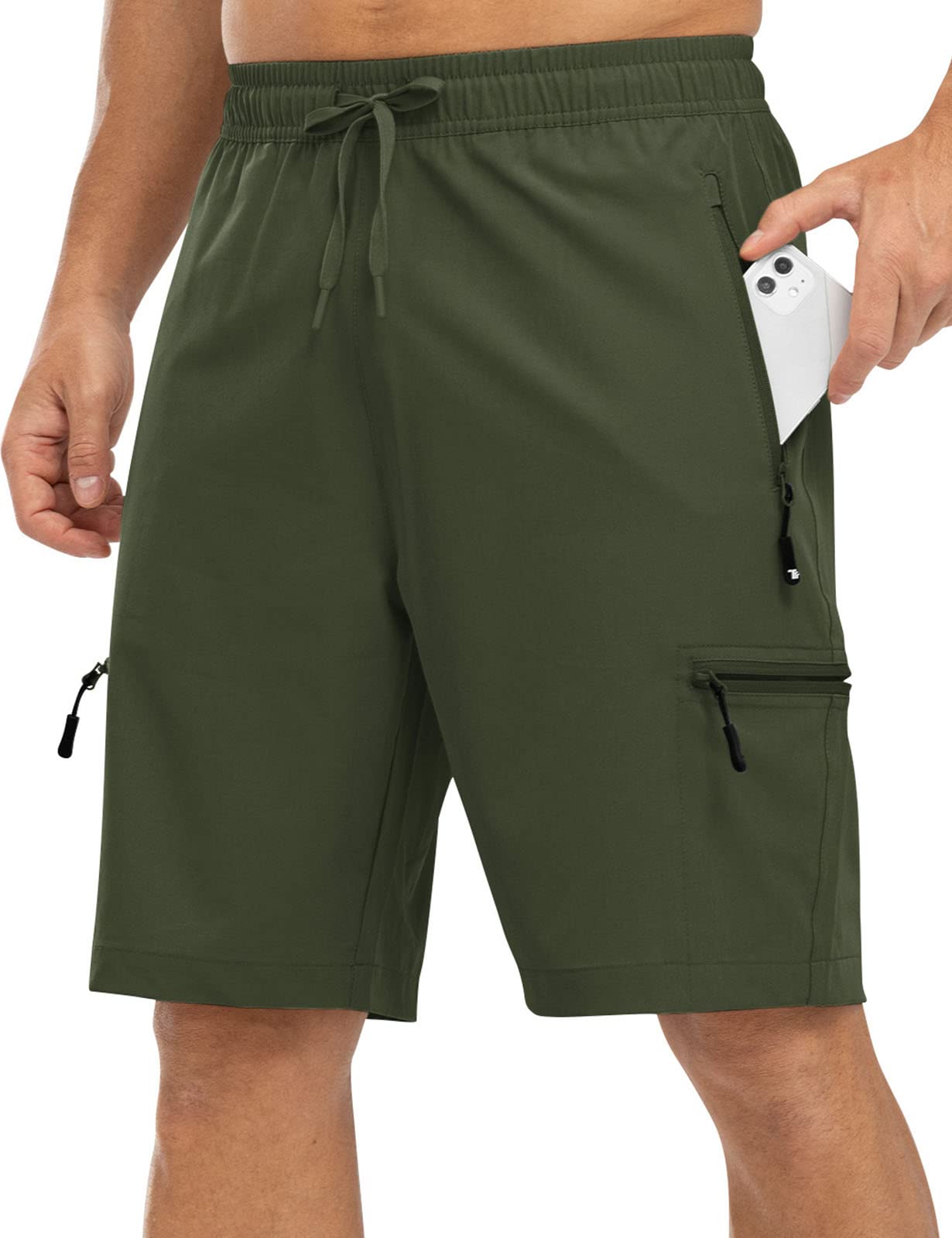 Rdruko Men's Outdoor Hiking Shorts Water Resistant Stretch Cargo Shorts for Men Camping Athletic Shorts with Pockets,Army green,L