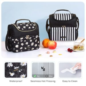 TOURIT Dual Compartment Lunch Bag Women Insulated Lunch Box Cooler Bag for Men, Women, Work, Picnic, Black with Daisy