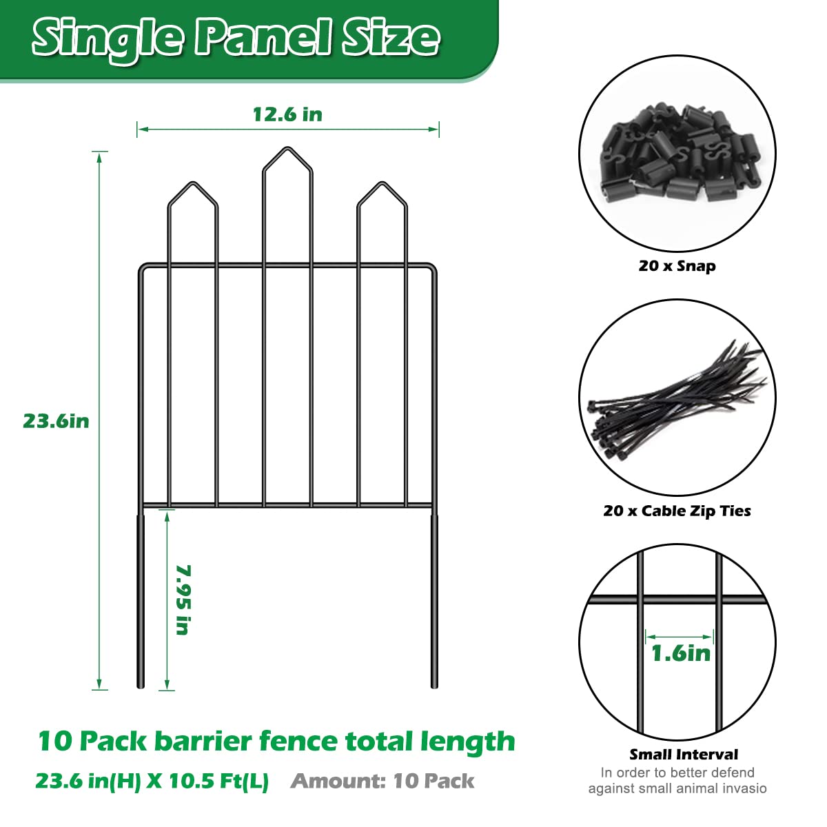 Garden Fence 10 Pack, 10.5ft (L) x 23.6in (H) Garden Decorative Fence, Rustproof Metal Wire Garden Fence Border for Outdoor Yard Landscape Patio, Small Animal Barrier Fence for Dog Rabbit Pet