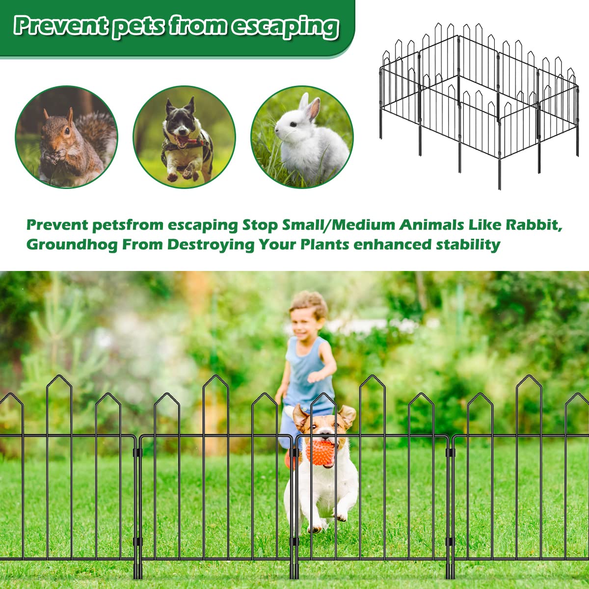 Garden Fence 10 Pack, 10.5ft (L) x 23.6in (H) Garden Decorative Fence, Rustproof Metal Wire Garden Fence Border for Outdoor Yard Landscape Patio, Small Animal Barrier Fence for Dog Rabbit Pet