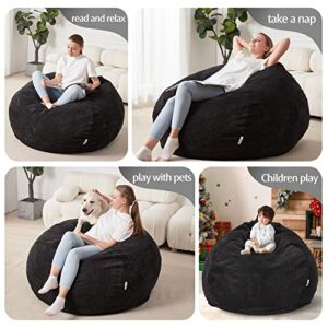 Homguava Bean Bag Chair: Teardrop Bean Bags with Memory Foam Filled, Compact Beanbag Chairs Soft Sofa with Corduroy Cover (Black)