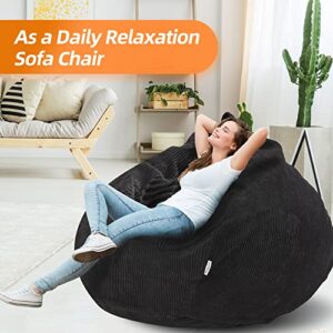 Homguava Bean Bag Chair: Teardrop Bean Bags with Memory Foam Filled, Compact Beanbag Chairs Soft Sofa with Corduroy Cover (Black)