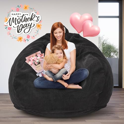 Homguava Bean Bag Chair: Teardrop Bean Bags with Memory Foam Filled, Compact Beanbag Chairs Soft Sofa with Corduroy Cover (Black)