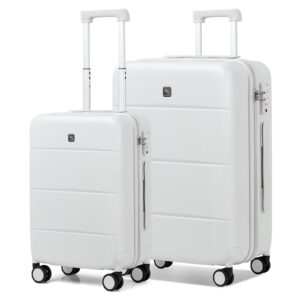 hanke hard shell luggage sets 2 piece large suitcase traveler's choice tsa luggage hard shell suitcases checked luggage with spinner wheels 20/26 inch(smoke white)