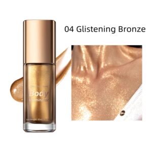 Melemando Moisturizing Body Luminizers 5 Colors Smooth and Shimmer Body Oil Long Lasting Liquid Body Highlighter for Face & Body & Leg (40ml, 04 Glistening Bronze)