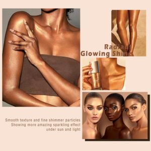 Melemando Moisturizing Body Luminizers 5 Colors Smooth and Shimmer Body Oil Long Lasting Liquid Body Highlighter for Face & Body & Leg (40ml, 04 Glistening Bronze)