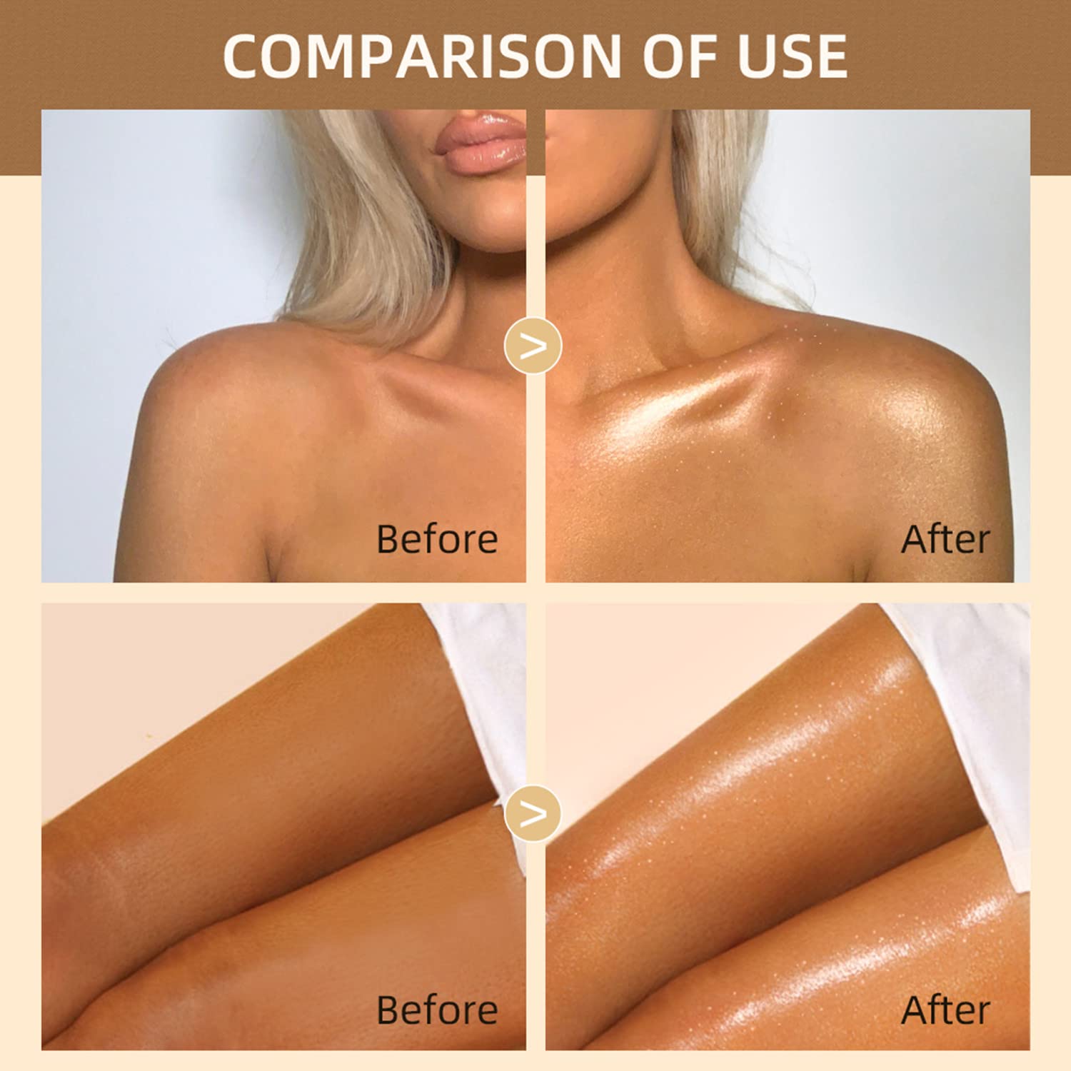 Melemando Moisturizing Body Luminizers 5 Colors Smooth and Shimmer Body Oil Long Lasting Liquid Body Highlighter for Face & Body & Leg (40ml, 04 Glistening Bronze)