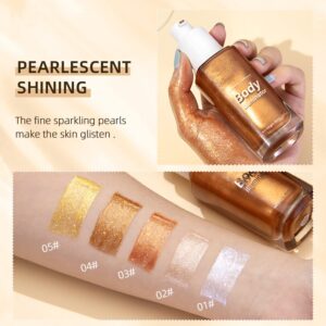 Melemando Moisturizing Body Luminizers 5 Colors Smooth and Shimmer Body Oil Long Lasting Liquid Body Highlighter for Face & Body & Leg (40ml, 04 Glistening Bronze)