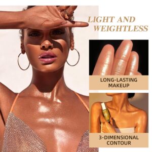 Melemando Moisturizing Body Luminizers 5 Colors Smooth and Shimmer Body Oil Long Lasting Liquid Body Highlighter for Face & Body & Leg (40ml, 03 Bronze Gold)