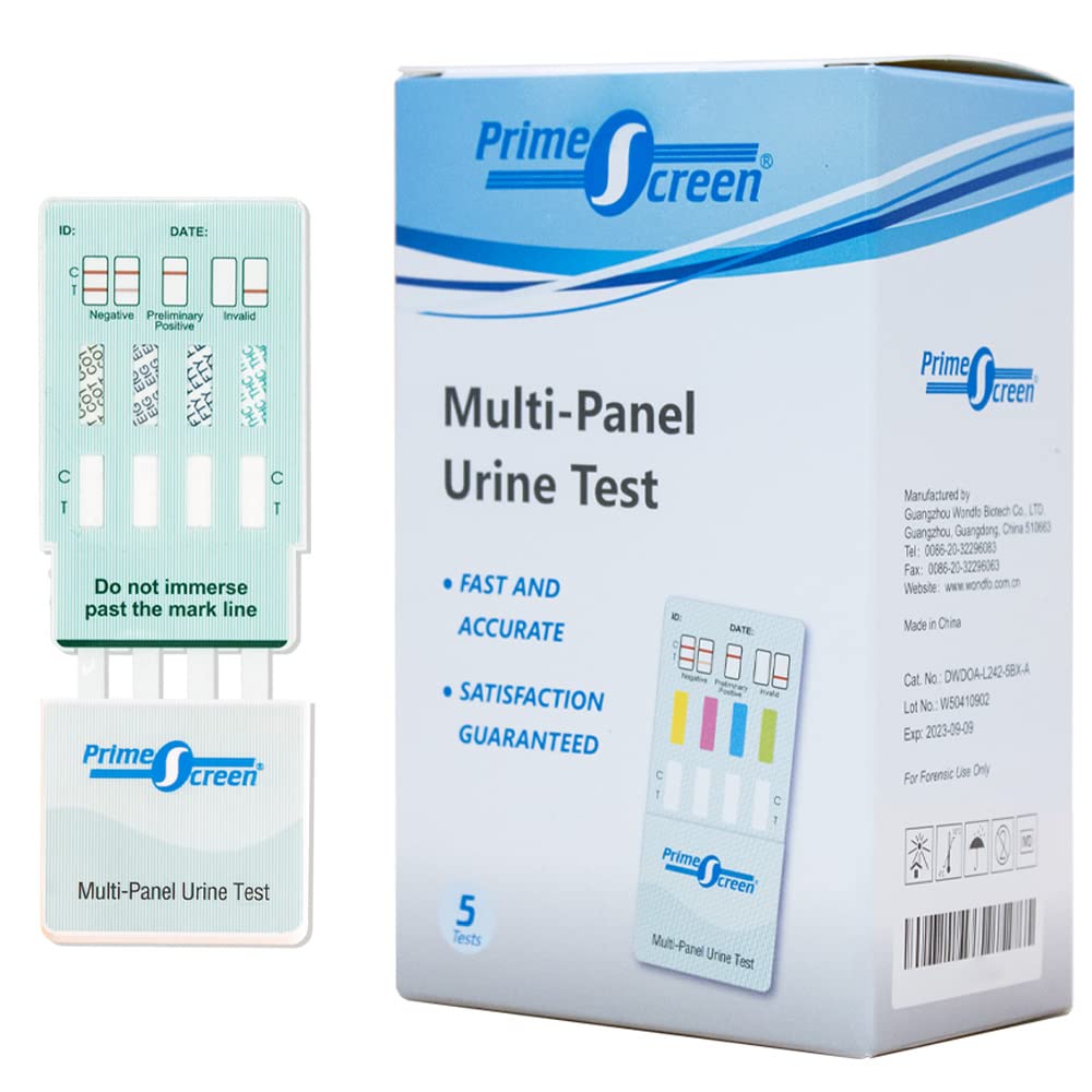 Prime Screen Multi-Panel Urine Test - Testing for THC, Nicotine (COT), Alcohol Test (EtG) -[5 Pack]