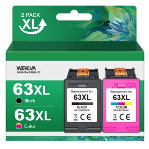 wekva remanufactured ink cartridge replacement for hp ink 63 63xl works for hp officejet 3830 4650 4655 5255 5258 5200 3833 envy 4520 4512 deskjet 1112 2130 3630 3633 printer (1 black,1 color,2 pack)