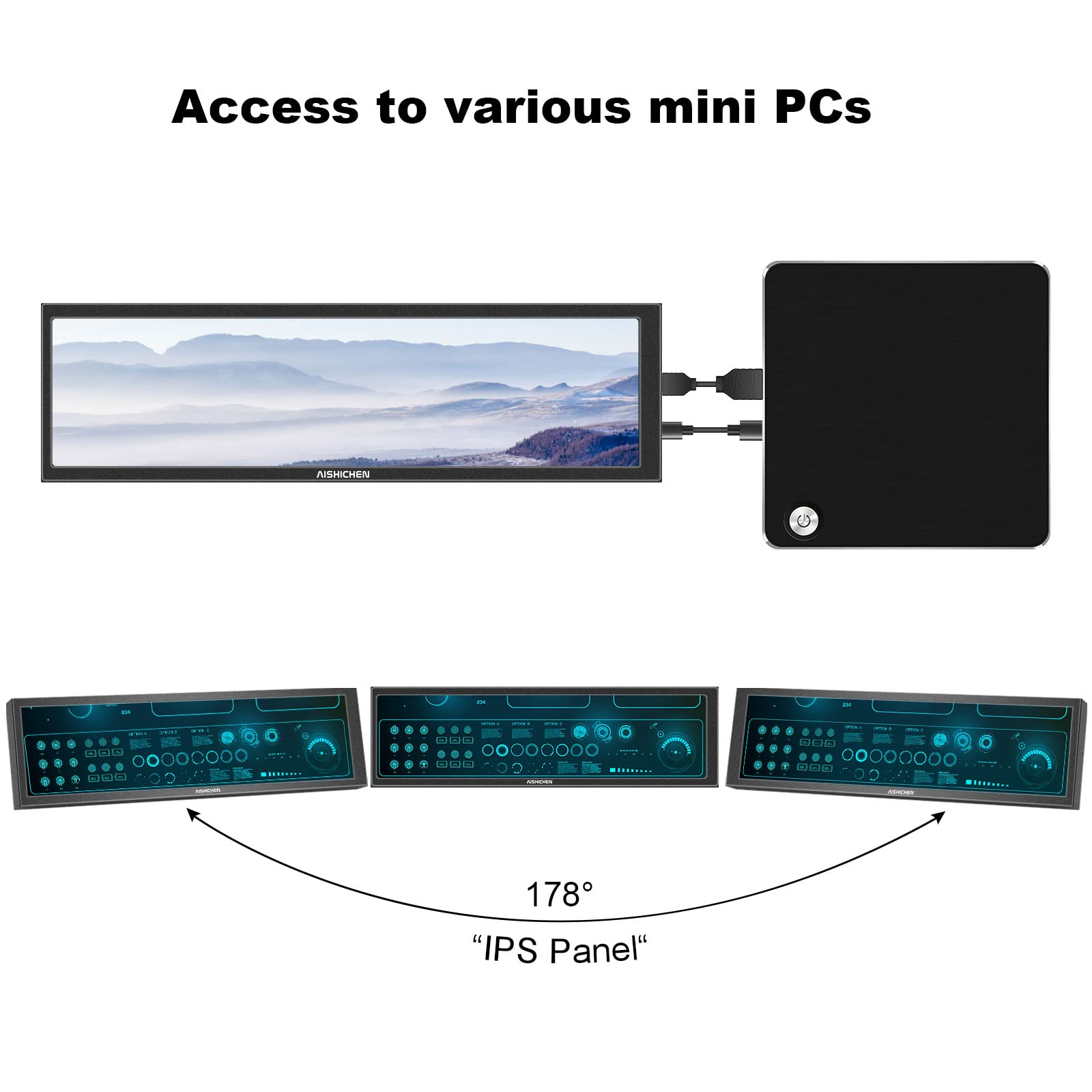 8.8 Inch PC Temperature Display With Case PC Sensor Panel Display Computer Temp Monitor IPS USB Mini Screen AIDA64 PC CPU RAM Data Monito Temperature Monitor for PC ARGB Computer Case Secondary Screen