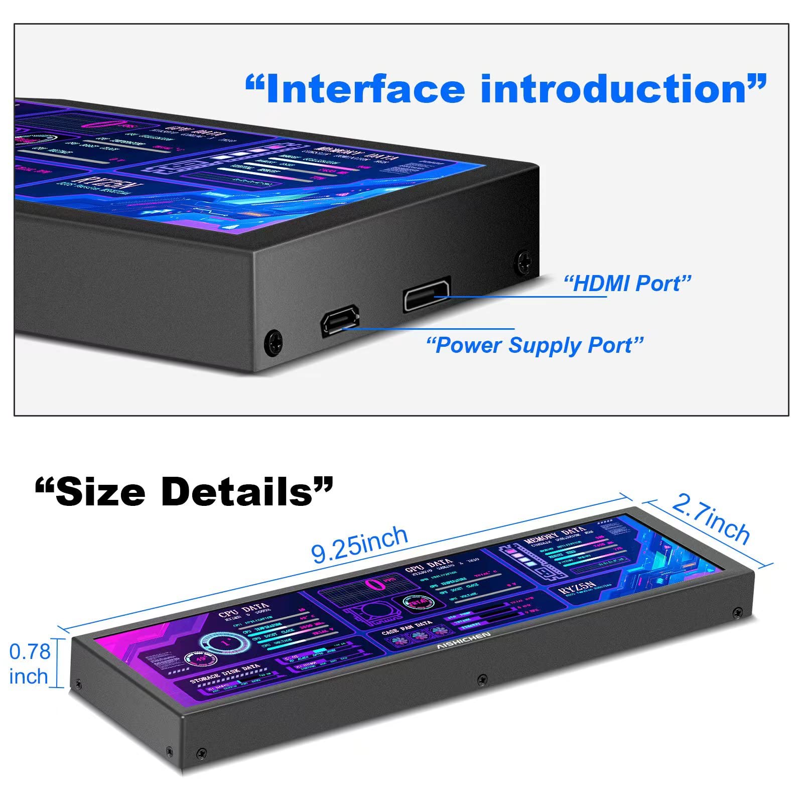 8.8 Inch PC Temperature Display With Case PC Sensor Panel Display Computer Temp Monitor IPS USB Mini Screen AIDA64 PC CPU RAM Data Monito Temperature Monitor for PC ARGB Computer Case Secondary Screen