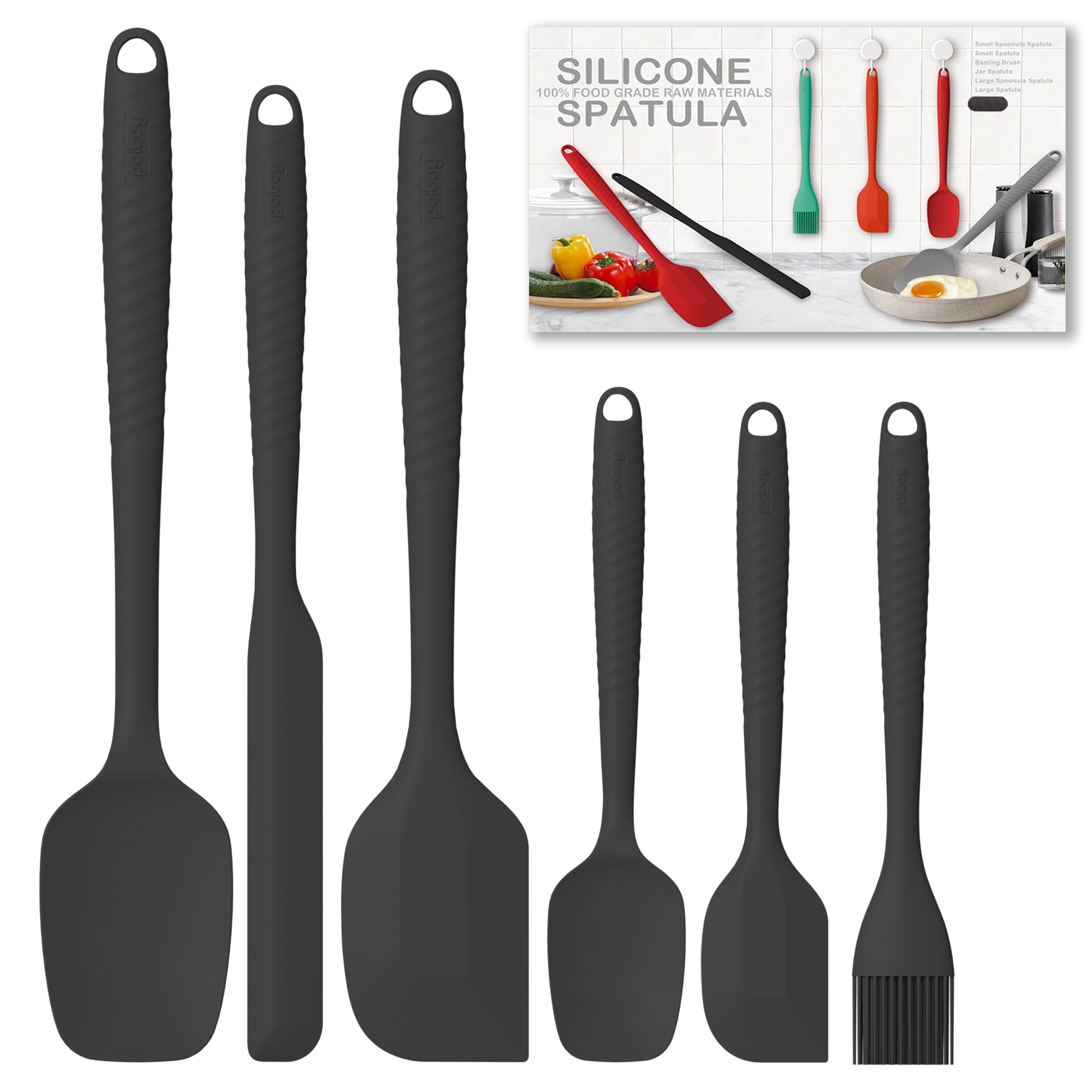 Permanent Warranty Silicone Spatula Set of 6 Heat Resistant 600 Food Scraper for Baking Cooking Mixing Scraping Nonstick Cookware Kitchen Utensils (Black)