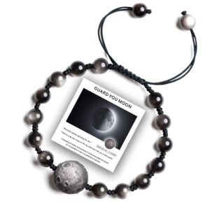 8mm silver obsidian moon bracelet - solar system planet bracelet - adjustable beaded bracelets for teen girls - charm bracelets matching bracelet friendship couple bracelets