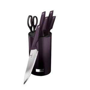 Berlinger Haus Kitchen Knife Set with Block, 7 Piece Knives Set for Kitchen, Modern Cooking Knives with Kitchen Shears, Sharp Cutting Stainless Steel Chef Knife Set with Mobile Stand, Purple