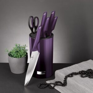 Berlinger Haus Kitchen Knife Set with Block, 7 Piece Knives Set for Kitchen, Modern Cooking Knives with Kitchen Shears, Sharp Cutting Stainless Steel Chef Knife Set with Mobile Stand, Purple