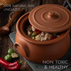 Hakan Handmade Clay Pot with Lid, Natural Unglazed Earthen Cookware, Terracotta Pot, Casserole Dish, Rice Cooking, Clay Pot, Terracotta Pan, Korean, Indian, Mexican Dish, Midi, 4.7 Quarts (4.5 L)