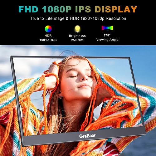 15.6" Portable Monitor FHD 1080P Travel Gaming Monitor HDR IPS Laptop Second Screen USB-C HDMI Magnetic Protective Cover & Dual Speakers, Computer External Display for PC Phone Xbox Switch PS4/5