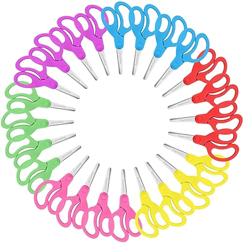 5" Kids Scissors, 24 Pack Blunt Tip Small Scissors Stainless Steel Safety Scissors, Comfort Grip Toddler Scissors for School Kids Classroom Children Craft Paper, School Supplies for Kids