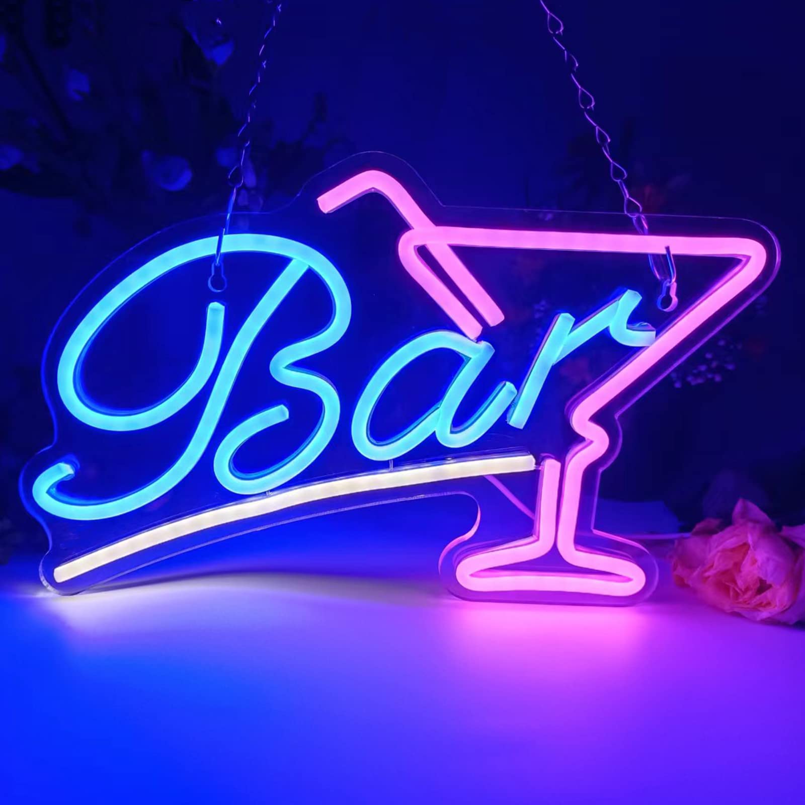 Pedaiah Bar Neon Sign - Acrylic LED Bar Sign with Hanging Chain, USB Powered, 14.96x9.06 inches, Bar Decor for Home, Bistro, Party, Club, Wall Decor