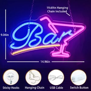 Pedaiah Bar Neon Sign - Acrylic LED Bar Sign with Hanging Chain, USB Powered, 14.96x9.06 inches, Bar Decor for Home, Bistro, Party, Club, Wall Decor