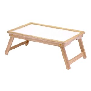 oakestry wood ventura bed tray natural/white with foldable legs breakfast tray for sofa bed eating working used as laptop desk snack tray