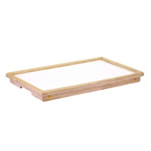 Oakestry Wood Ventura Bed Tray Natural/White with Foldable Legs Breakfast Tray for Sofa Bed Eating Working Used as Laptop Desk Snack Tray