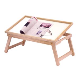 Oakestry Wood Ventura Bed Tray Natural/White with Foldable Legs Breakfast Tray for Sofa Bed Eating Working Used as Laptop Desk Snack Tray