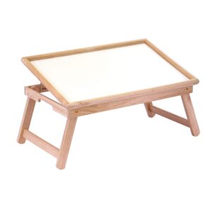 Oakestry Wood Ventura Bed Tray Natural/White with Foldable Legs Breakfast Tray for Sofa Bed Eating Working Used as Laptop Desk Snack Tray