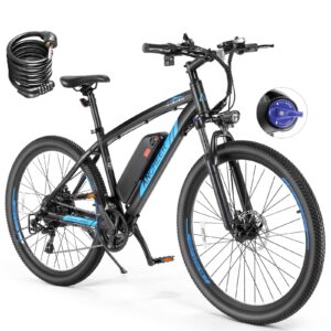 ancheer 27.5'' electric bike 500w(peak 750w) electric mountain bike, 55 miles range & 22 mph, 3h fast charge, 48v/10.4ah removable battery, electric bike for adult 21 speed (hummer, blue)