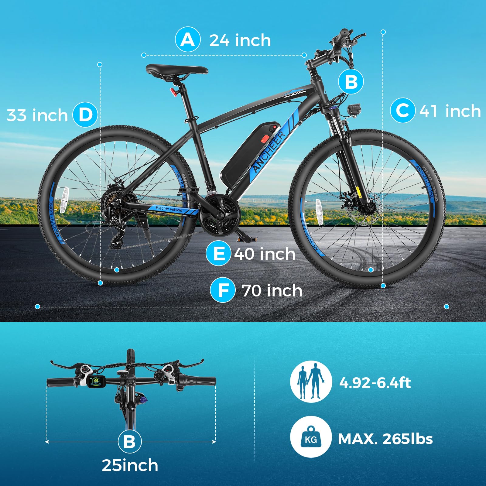 ANCHEER 27.5'' Electric Bike 500W(Peak 750W) Electric Mountain Bike, 55 Miles Range & 22 MPH, 3H Fast Charge, 48V/10.4Ah Removable Battery, Electric Bike for Adult 21 Speed (Hummer, Blue)