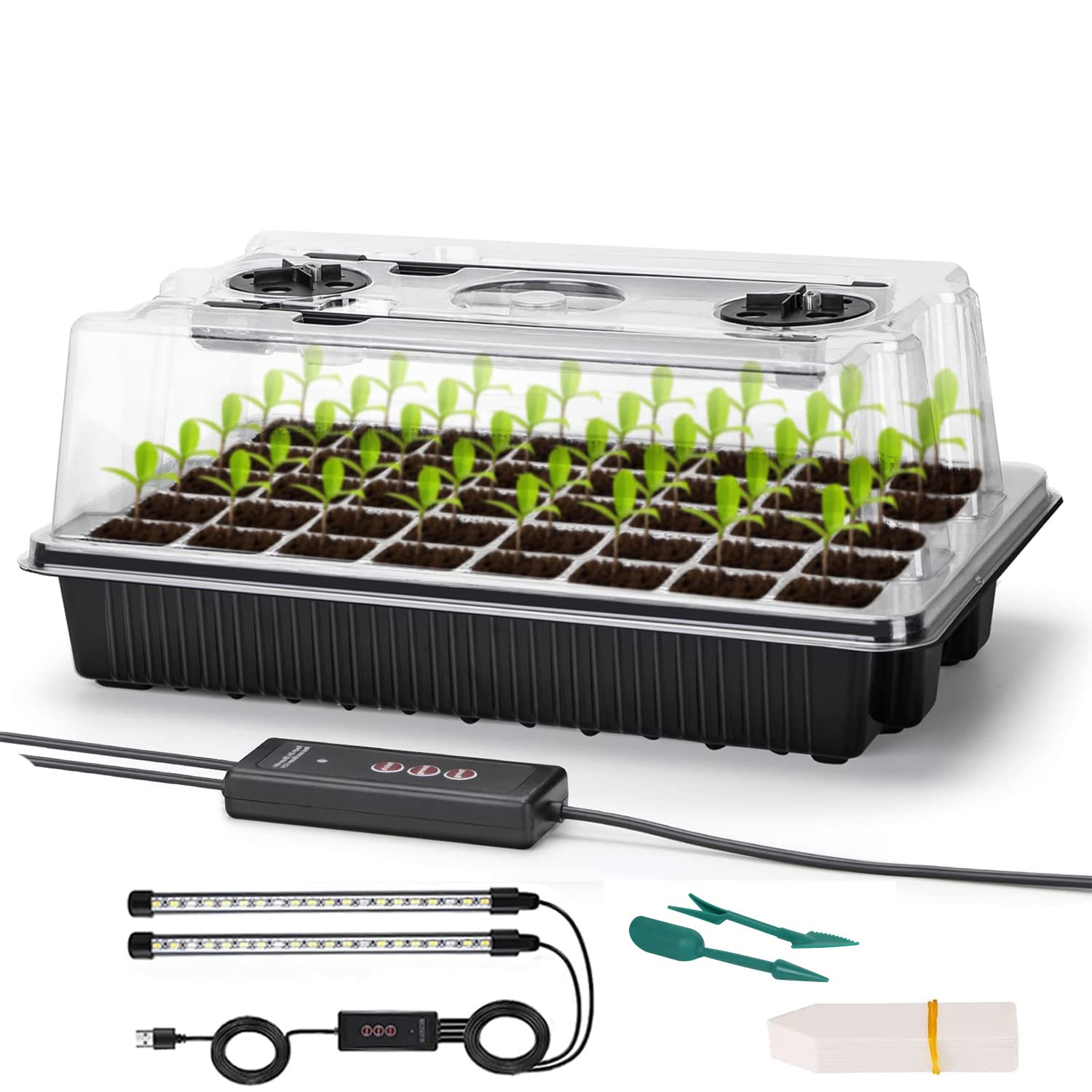 Carzos Seed Starter Tray Kit with Grow Lights, 1 Pack 40 Cells Seed Trays with Humidity Dome, Mini Greenhouse for Seeds Growing Starting Sprouting Germination